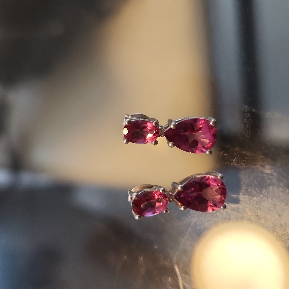 Pink Topaz dangle earrings in sterling silver setting
